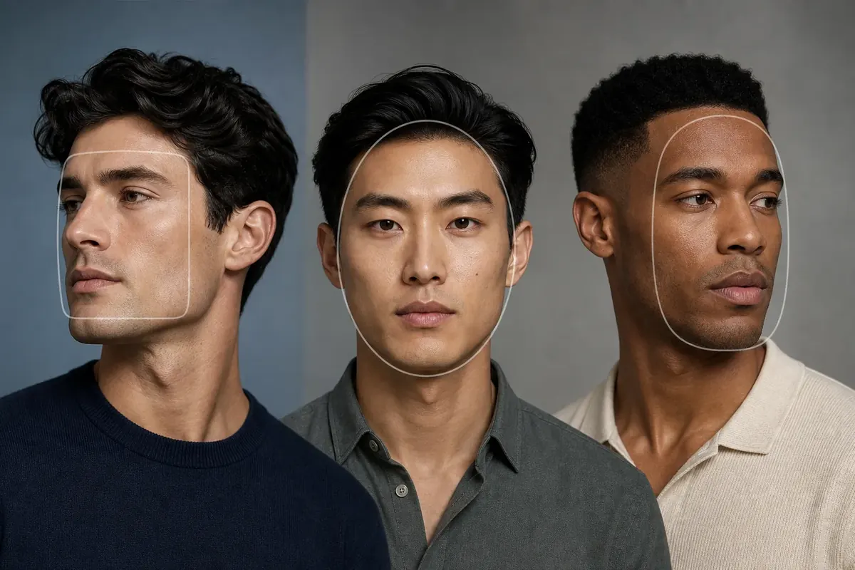 Trois hommes aux proportions de visage différentes avec des contours discrets