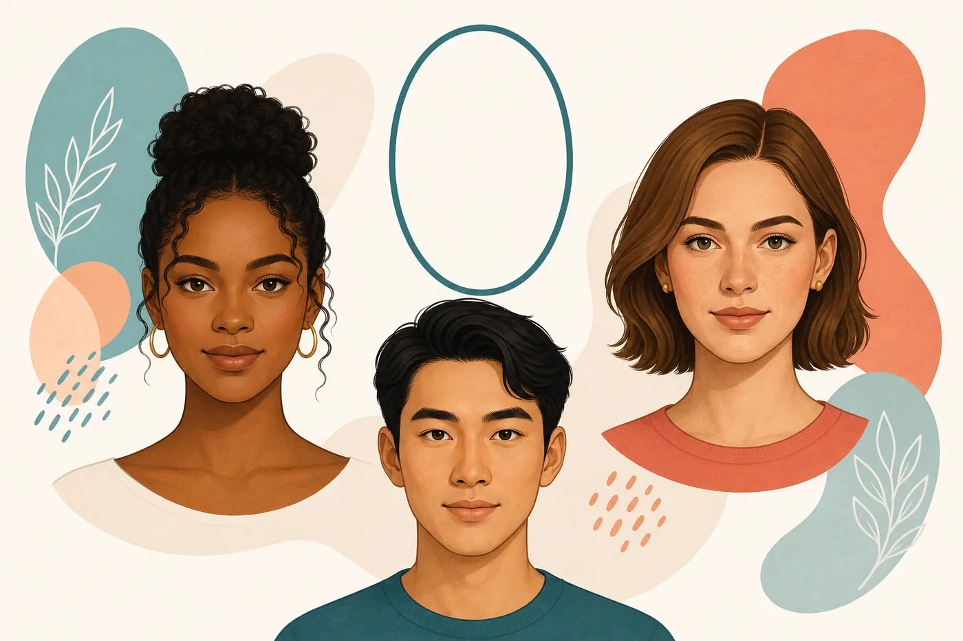 Illustration éditoriale de plusieurs personnes au visage ovale équilibré