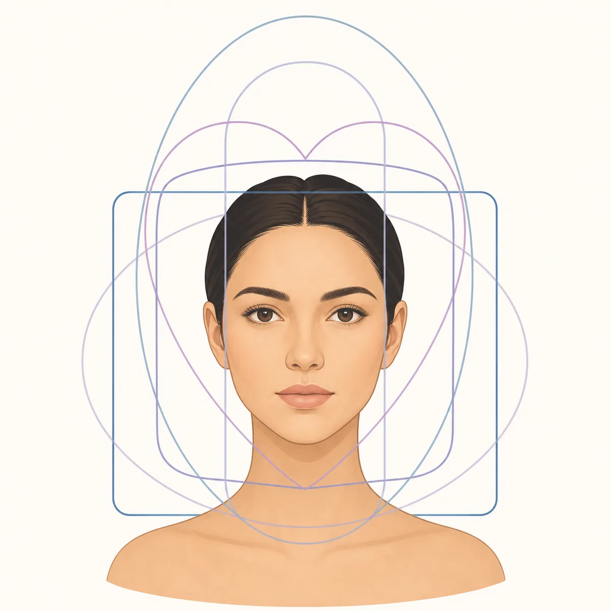 Illustrazione editoriale di un volto circondato da diversi contorni di forme